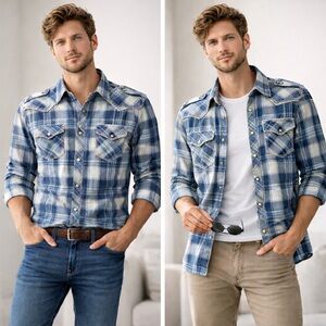Buckle Blue and White Plaid Men's Shirt